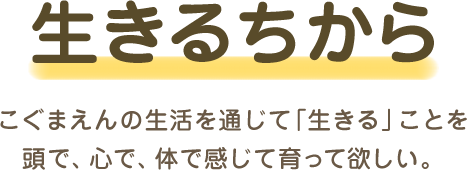 生きるちから：こぐまえんの生活を通じて「生きる」ことを頭で、心で、体で感じて育って欲しい。