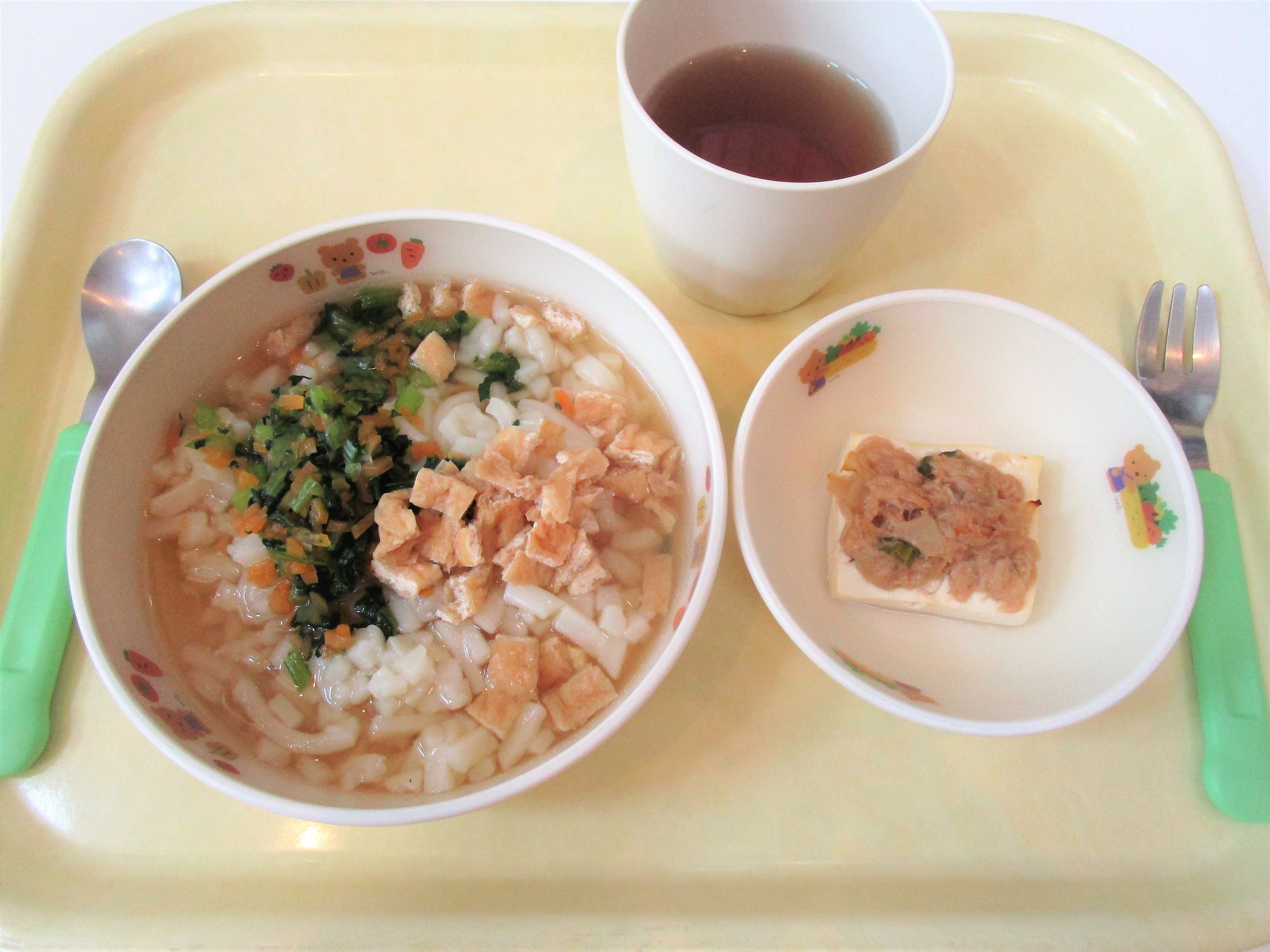 きつねうどん・豆腐のツナ味噌焼き